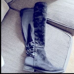 Black Knee Length Boots; Wide Calf